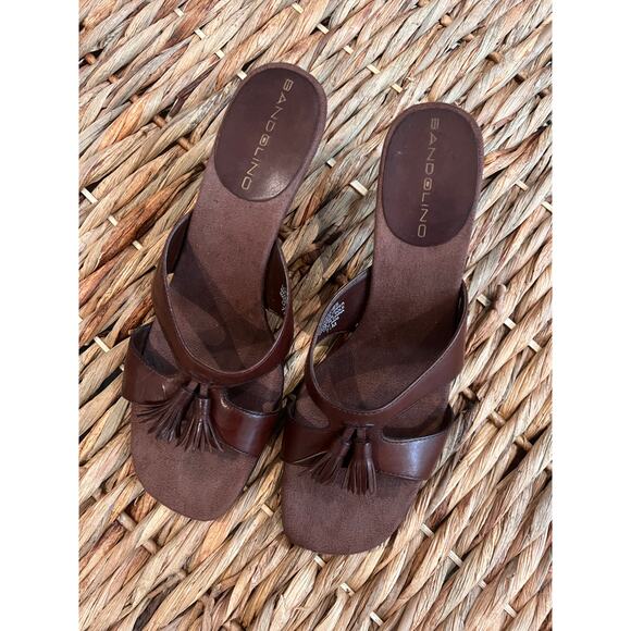 Bandolino Brown Leather Slip-On Open-Toed Mules - Picture 1 of 6